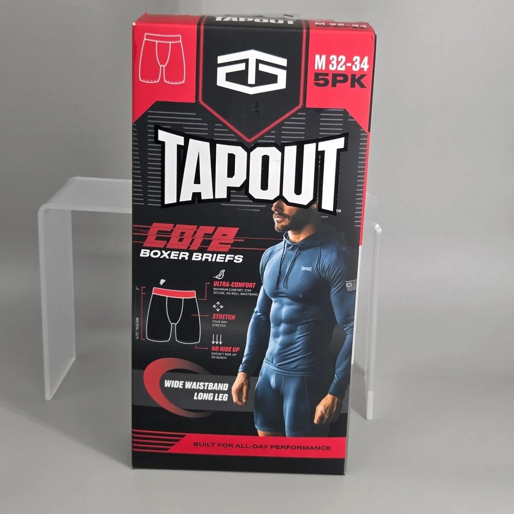 Tapout Boxer Briefs Men M 32-34 5 Pack Core Long Leg Wide Waistband Athletic New